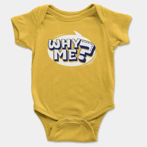 Why Me? Short Sleeve Baby Onesie in Yellow Color