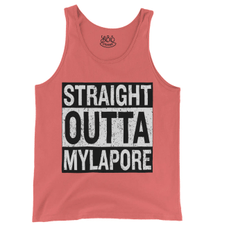 Straight Outta Mylapore Men/Unisex Tank Top in Bright Salmon Color