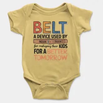 Belt A Device Short Sleeve Baby Onesie in Butter Color