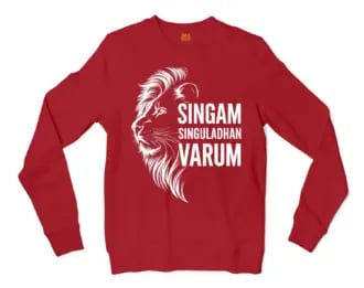 Singam Singuladhan Varum Men/Unisex Long Sleeve Sweatshirt in Cherry Red Color