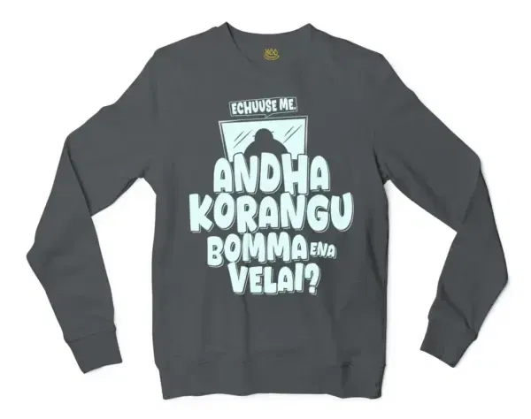 Echuuse Me Andha Korangu Bomma Ena Velai? Men/Unisex Long Sleeve T-Shirt in Dark Heather Color