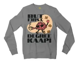 But First Degree Kaapi Men/Unisex Long Sleeve Sweatshirt in Graphite Heather Color