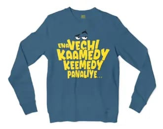 Ena Vechi Kaamedy Keemady Panaliye Men/Unisex Long Sleeve T-Shirt in Indigo Blue Color