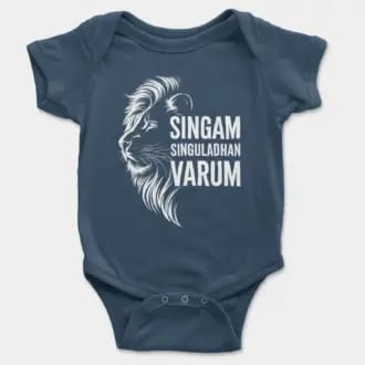 Singam Singuladhan Varum Short Sleeve Baby Onesie in Navy Color