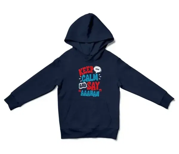 Keep Calm And Say Aaahan Unisex Youth Hoodie in Navy Color