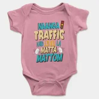 Naanga Traffic And Lovu La Matta Mattom Short Sleeve Baby Onesie in Pink Color