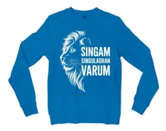 Singam Singuladhan Varum Men/Unisex Long Sleeve T-Shirt in Sapphire Color