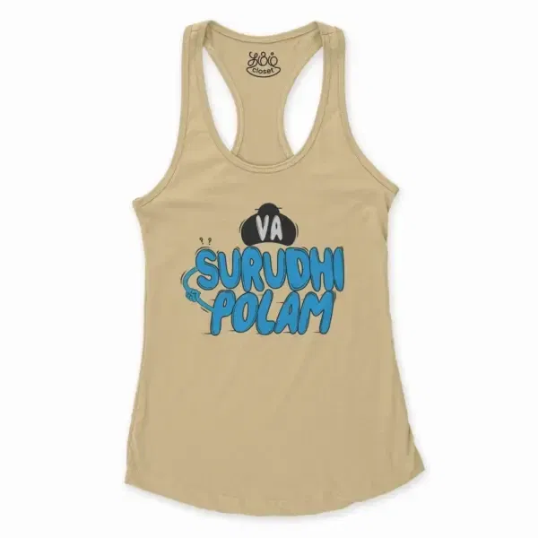 Va Surudhi Polam Women's Racerback Tank in Solid Banana Cream Color