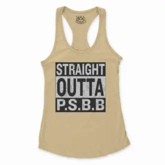 Straight Outta Psbb Women's Racerback Tank in Solid Banana Cream Color
