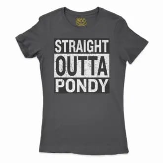 Straight Outta Pondy Women’s T-Shirt in Solid Black Color