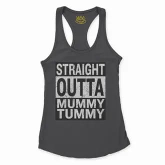Straight Outta Mummy Tummy Women's Racerback Tank in Solid Black Color