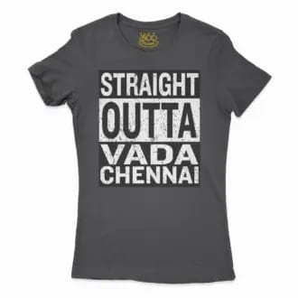 Straight Outta Vada Chennai Women’s T-Shirt in Solid Black Color