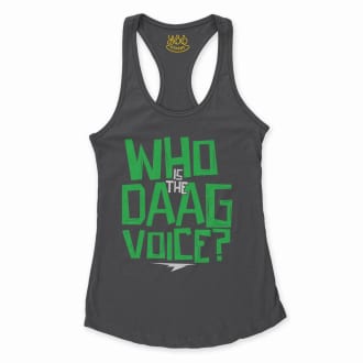 Who Is The Daag Voice Women's Racerback Tank in Solid Black Color