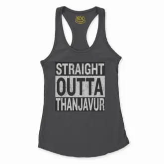 Straight Outta Thanjavur Women's Racerback Tank in Solid Black Color