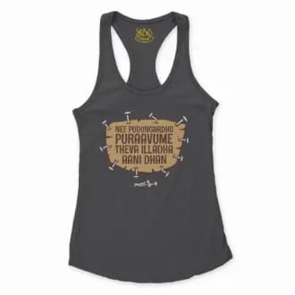 Nee Pudungurathu Puraavume Theva Illadha Aani Dhan Women's Racerback Tank in Solid Black Color
