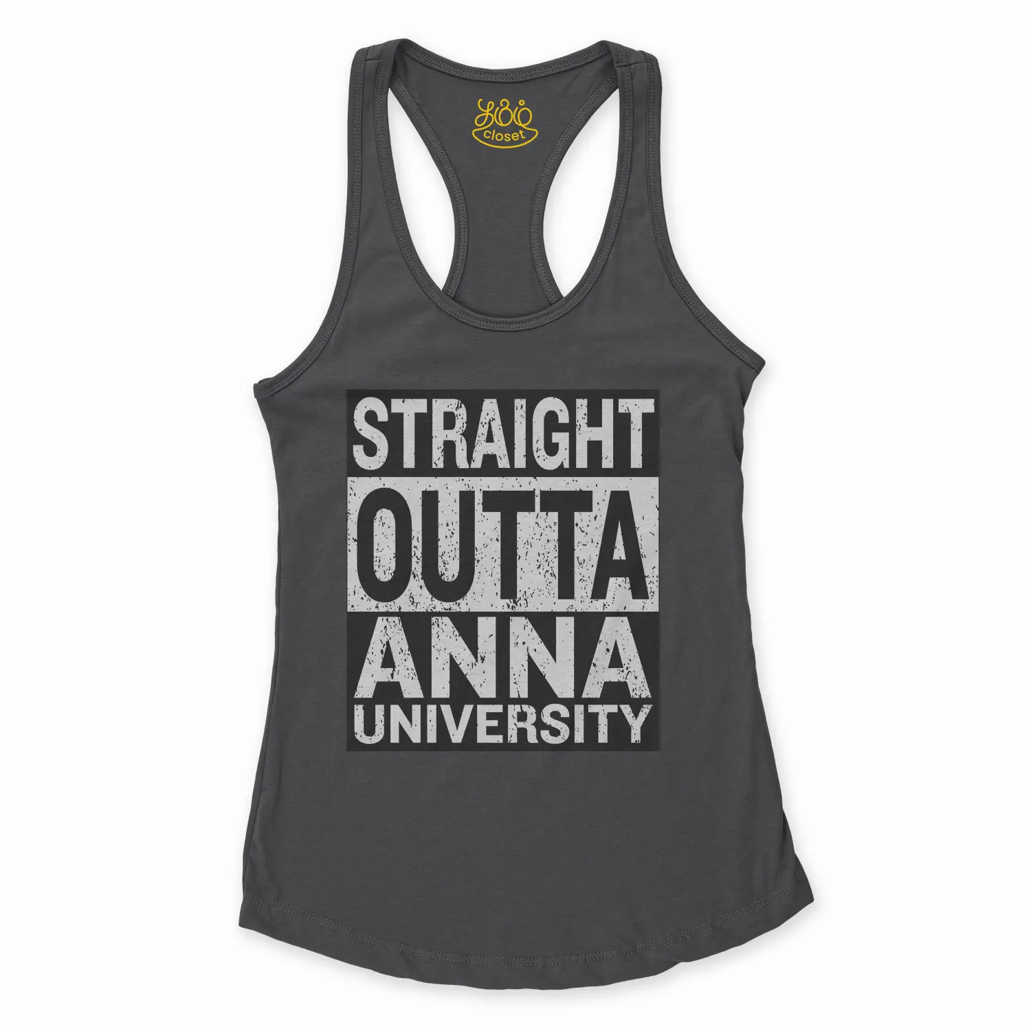 Straight Outta Anna University Women's Racerback Tank in Solid Black Color