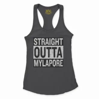 Straight Outta Mylapore Women's Racerback Tank in Solid Black Color