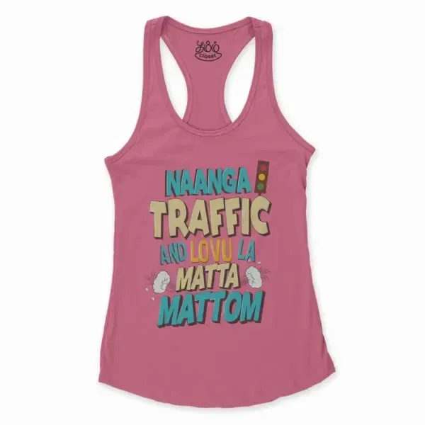 Naanga Traffic And Lovu La Matta Mattom Women's Racerback Tank in Solid Hot Pink Color