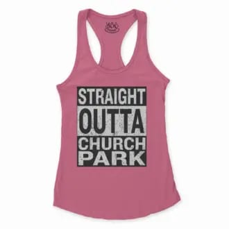 Straight Outta Church Park Women's Racerback Tank in Solid Hot Pink Color