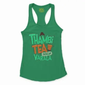 Thambi Tea Innum Varala Women's Racerback Tank in Solid Kelly Green Color