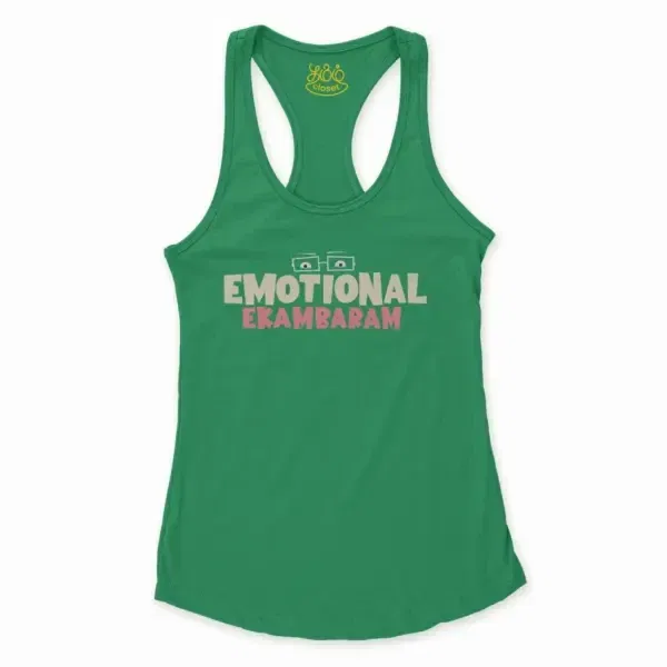 Emotional Ekambaram Women's Racerback Tank in Solid Kelly Green Color