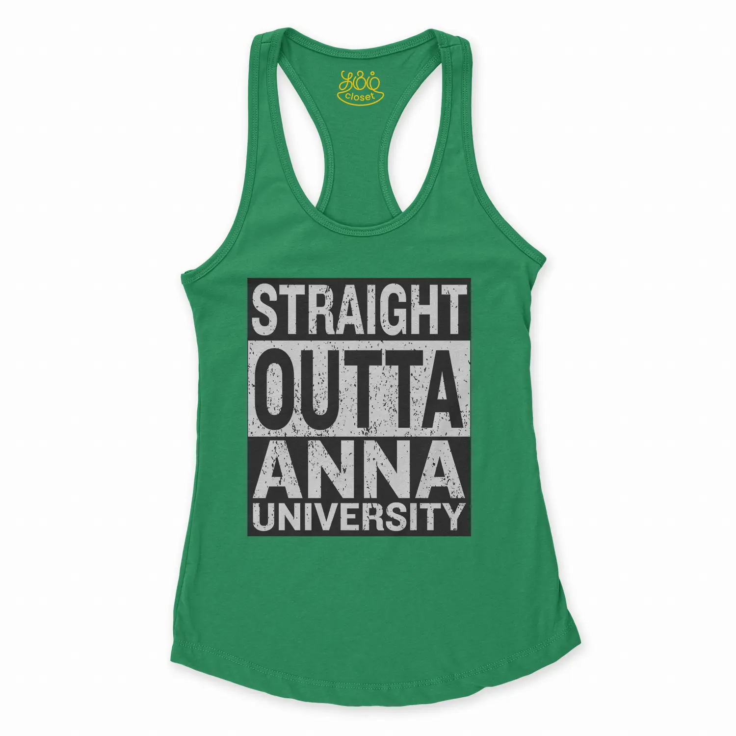Straight Outta Anna University Women's Racerback Tank in Solid Kelly Green Color