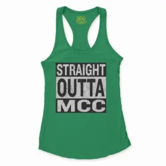 Straight Outta Mcc Women's Racerback Tank in Solid Kelly Green Color