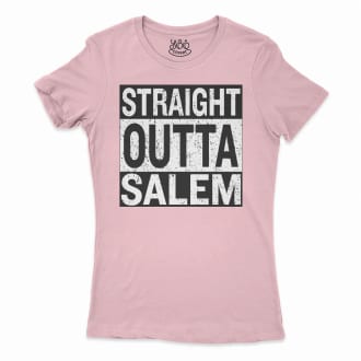 Straight Outta Salem Women’s T-Shirt in Solid Light Pink Color