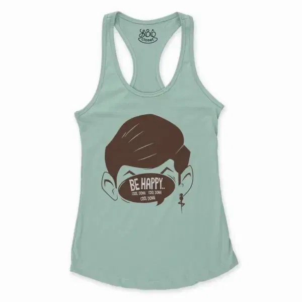 Be Happy, Cool Down, Cool Down, Cool Down Women's Racerback Tank in Solid Mint Color