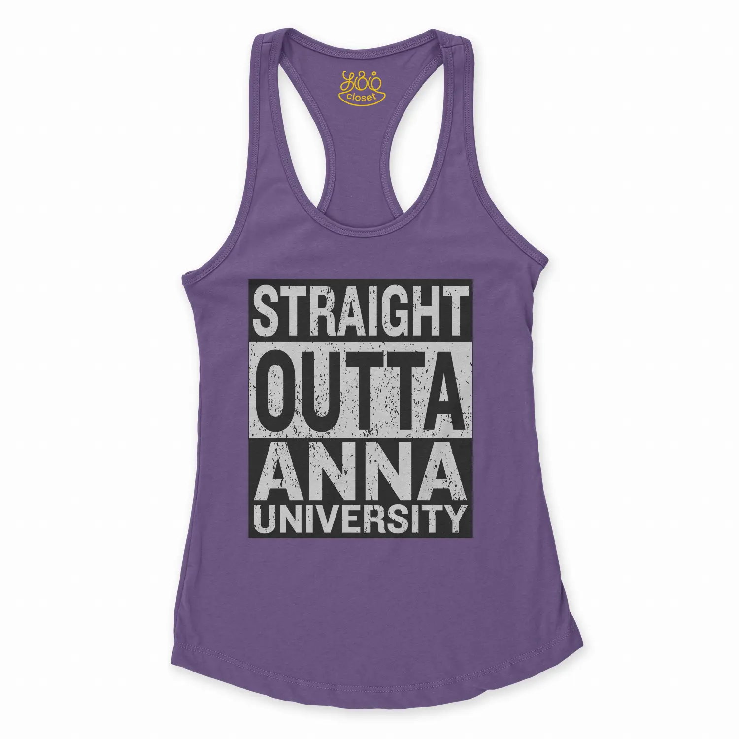 Straight Outta Anna University Women's Racerback Tank in Solid Purple Rush Color