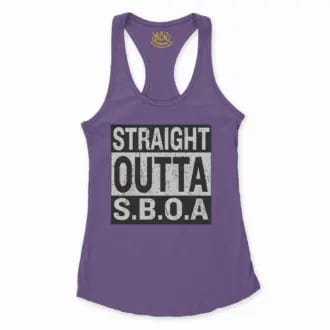 Straight Outta Sboa Women's Racerback Tank in Solid Purple Rush Color