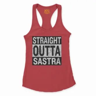 Straight Outta Sastra Women's Racerback Tank in Solid Red Color