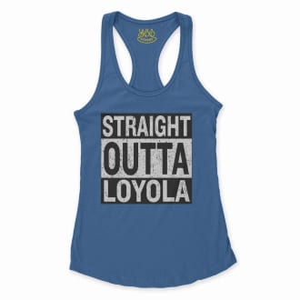 Straight Outta Loyola Women's Racerback Tank in Solid Royal Color