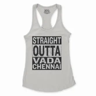 Straight Outta Vada Chennai Women's Racerback Tank in Solid White Color