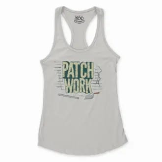 Patch Work Women's Racerback Tank in Solid White Color