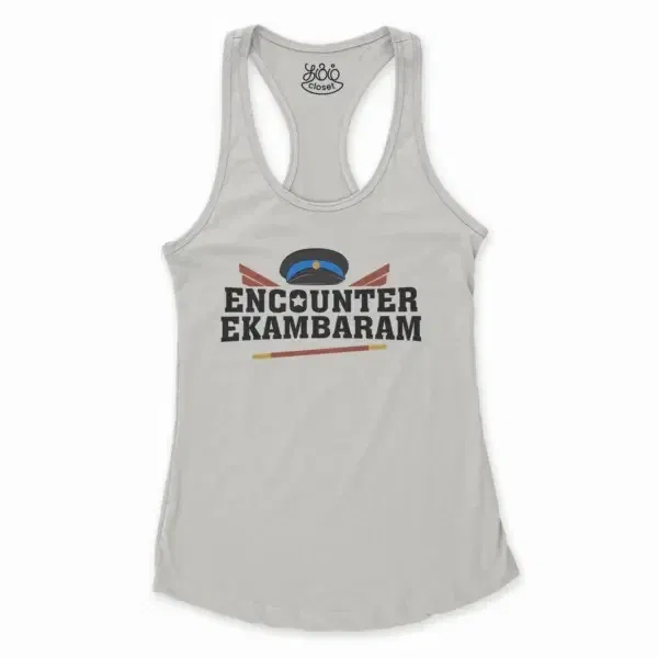 Encounter Ekambaram Women's Racerback Tank in Solid White Color