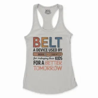 Belt A Device Women's Racerback Tank in Solid White Color