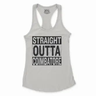 Straight Outta Coimbatore Women's Racerback Tank in Solid White Color