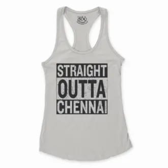 Straight Outta Chennai Women's Racerback Tank in Solid White Color