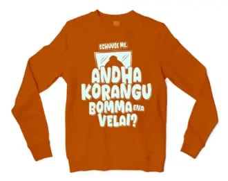 Echuuse Me Andha Korangu Bomma Ena Velai? Men/Unisex Long Sleeve T-Shirt in Texas Orange Color