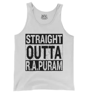 Straight Outta R.a Puram Men/Unisex Tank Top in White Color