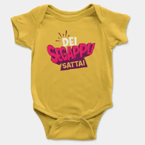 Dei Segappu Sattai Short Sleeve Baby Onesie in Yellow Color