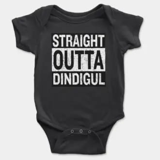 Straight Outta Dindigul Short Sleeve Baby Onesie in Black Color