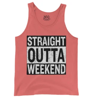 Straight Outta Weekend Men/Unisex Tank Top in Bright Salmon Color