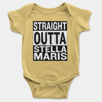 Straight Outta Stella Maris Short Sleeve Baby Onesie in Butter Color