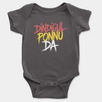 Dindigul Ponnu Da Short Sleeve Baby Onesie in Charcoal Color