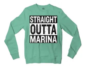 Straight Outta Marina Men/Unisex Long Sleeve Sweatshirt in Heather Sport Dark Green Color