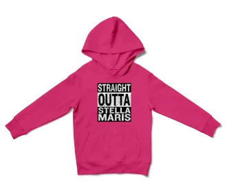 Straight Outta Stella Maris Unisex Youth Hoodie in Heliconia Color