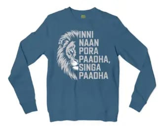 Inni Naan Pora Paadha, Singha Paadhai Men/Unisex Long Sleeve T-Shirt in Indigo Blue Color