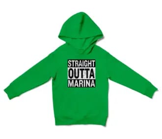 Straight Outta Marina Unisex Youth Hoodie in Irish Green Color